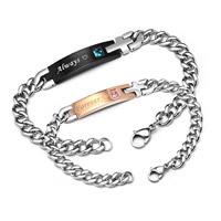 Unisex Bracelet, acier inoxydable, Placage, unisexe & normes différentes pour le choix & chaîne de gourmette & avec strass, Vendu par brin
