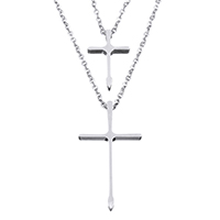 Unisex ожерелье, нержавеющая сталь, с 2Inch наполнитель цепи, Kресты, Мужская & Овальный цепь & двунитевая, оригинальный цвет 1.5mm, длина:Приблизительно 18 дюймовый, продается Strand