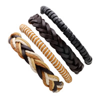 PU Leather Bracelet Set, with Waxed Nylon Cord & Wood, Unisex & adjustable Approx 7-8.2 Inch 