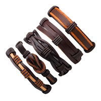 PU Leather Bracelet Set, with Waxed Nylon Cord, adjustable & for man Approx 7-7.8 Inch 