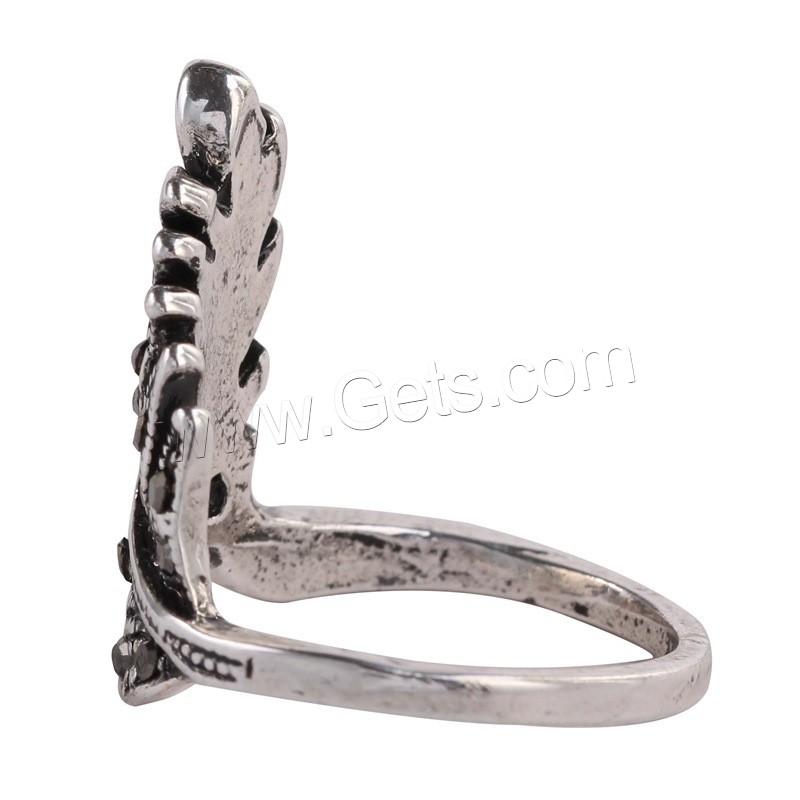 Rhinestone Zinc Alloy Finger Ring, Leaf, antique silver color plated, different size for choice & for woman & with rhinestone, 23mm, Sold By PC