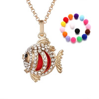 Brass Pregnant Ball Locket Sweater Necklace, with Sponge, Fish, plated, Essential oil diffusion & rolo chain & for woman & with rhinestone & hollow, lead & cadmium free, 800mm Approx 31 Inch 