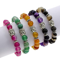 Mixed Agate Bracelet, with Zinc Alloy, antique silver color plated, Unisex 8mm Approx 7 Inch 