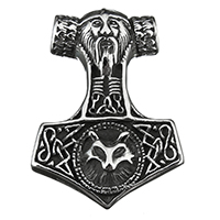 Pendentif en acier inoxydable Thor Hammer, Le marteau de Thor, noircir Environ 5mm, Vendu par PC