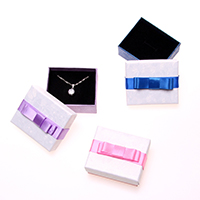 Cardboard Jewelry Set Box, Paper, finger ring & necklace, with Sponge & Satin Ribbon, Rectangle 
