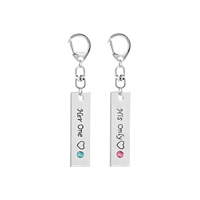 Enamel Zinc Alloy Key Chain, Rectangle, platinum color plated, Unisex & with letter pattern & for couple & with rhinestone 