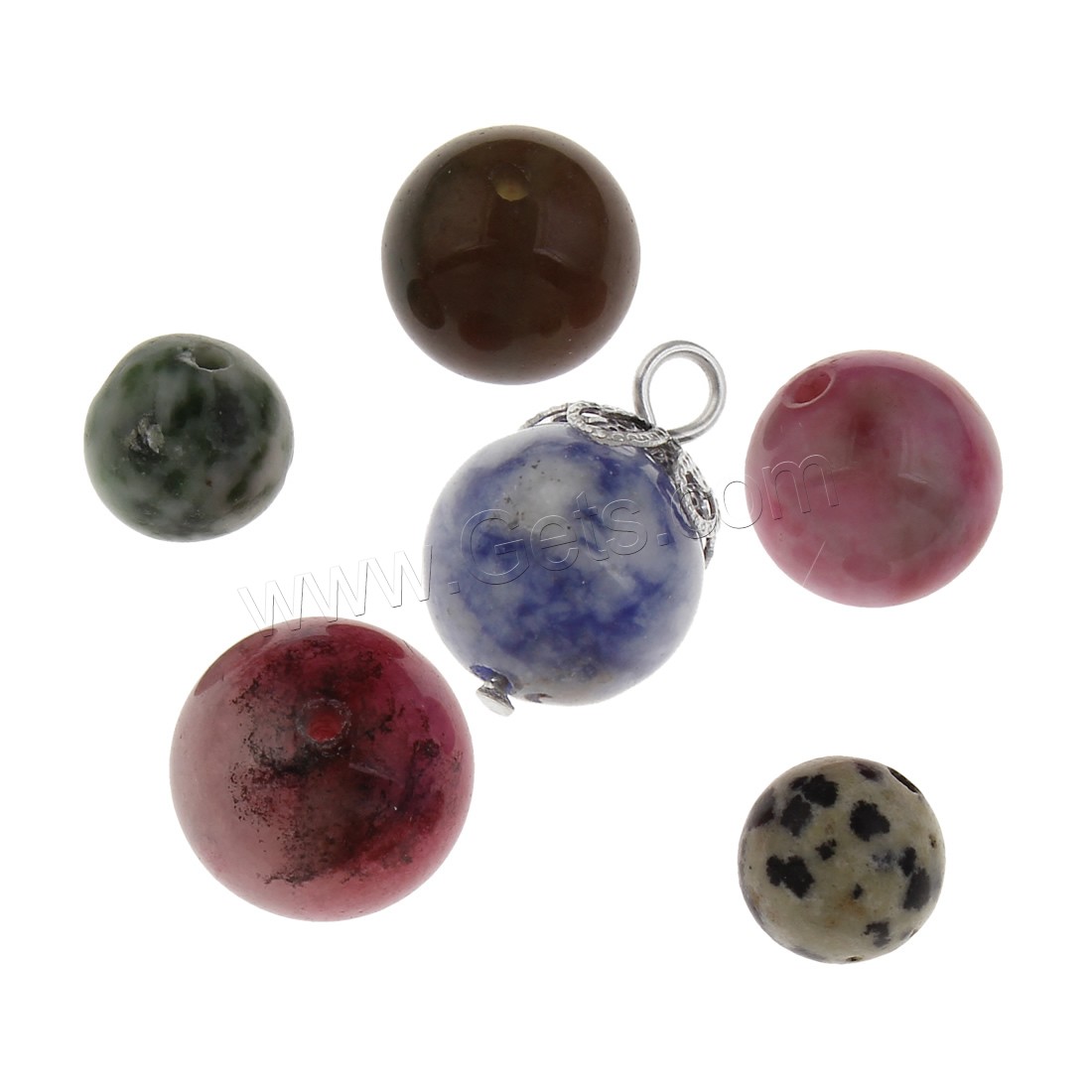 Mixed Gemstone Pendants, with 304 Stainless Steel, Round, different materials for choice & different size for choice, Hole:Approx 1.5mm, Sold By PC