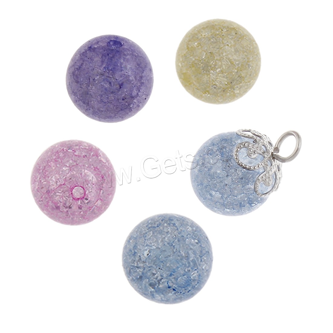 Glass Pendants, with 304 Stainless Steel, Round, different size for choice & crackle, more colors for choice, Hole:Approx 1.5mm, Sold By PC