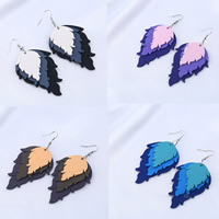 Wood Earring, with Zinc Alloy, iron earring hook, Leaf, dyed & for woman 