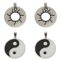 Stainless Steel Pendants, Flat Round & enamel, original color Approx 