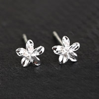 Sterling Silver Stud Earring, argent sterling 925, avec earnut de caoutchouc, Fleur de frangipanier, pour femme Vendu par paire