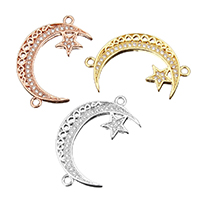Cubic Zirconia Micro Pave Brass Connector, Moon and Star, plated, micro pave cubic zirconia & 1/1 loop Approx 1.5mm 