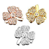 Cubic Zirconia Micro Pave Brass Connector, Four Leaf Clover, plated, micro pave cubic zirconia & 1/1 loop Approx 1mm 