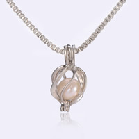 Freshwater Pearl Locket Necklace, Zinc Alloy, silver color plated, box chain & for woman & hollow, lead & cadmium free Approx 17.5 Inch 
