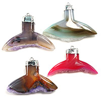 Ice Quartz Agate Pendants, with Brass, silver color plated, natural & druzy style 44-56x29-41x10-11mm Approx 2mm 
