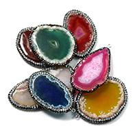 Ice Quartz Agate Pendants, with Rhinestone Clay Pave & Brass, silver color plated, natural, 29-39x52-66x5-7mm Approx 2mm 