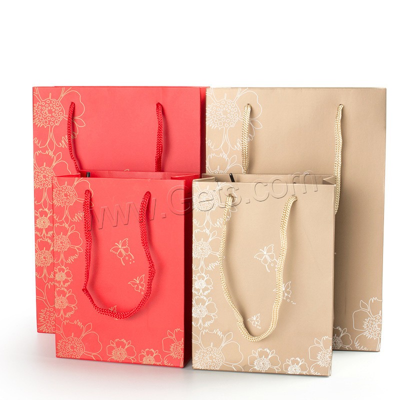 Gift Shopping Bag, Paper, with Nylon Cord, Rectangle, different size for choice & with flower pattern, more colors for choice, Sold By PC