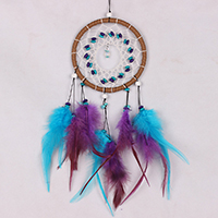 Fashion Dream Catcher, ABS Plastic, with Feather & Polyester Cord & Natural Turquoise, Tassel, 400mm 