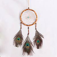 Fashion Dream Catcher, Bamboo, with Linen & Feather & Natural Turquoise, Tassel, 600-650mm 