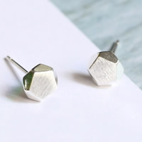 Sterling Silver Stud Earring, 925 Sterling Silver, with rubber earnut, Pentagon, for woman & frosted 