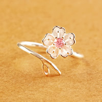 925 Sterling Silver Cuff Finger Ring, Oriental Cherry, for woman US Ring 