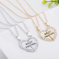 Zinc Alloy Puzzle Friendship Necklace, with iron chain, with 5cm extender chain, Heart, plated, Unisex & oval chain & with letter pattern & with rhinestone lead & cadmium free Approx 17.5 Inch 