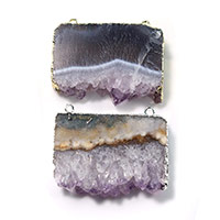 Natural Quartz Druzy Pendants, Amethyst, with Brass, plated, February Birthstone & druzy style & mixed & double-hole, 41-42x33-35x8-9mm Approx 2mm 