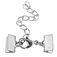 Stainless Steel Lobster Claw Cord Clasp, with ribbon crimp end, original color, 30mm 
