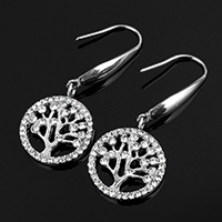 Tree Of Life Earrings, Stainless Steel, for woman & with rhinestone, original color, 36mm 
