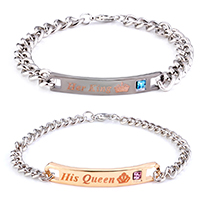 Couple Bracelet, Zinc Alloy, plated, twist oval chain & with letter pattern & with rhinestone 