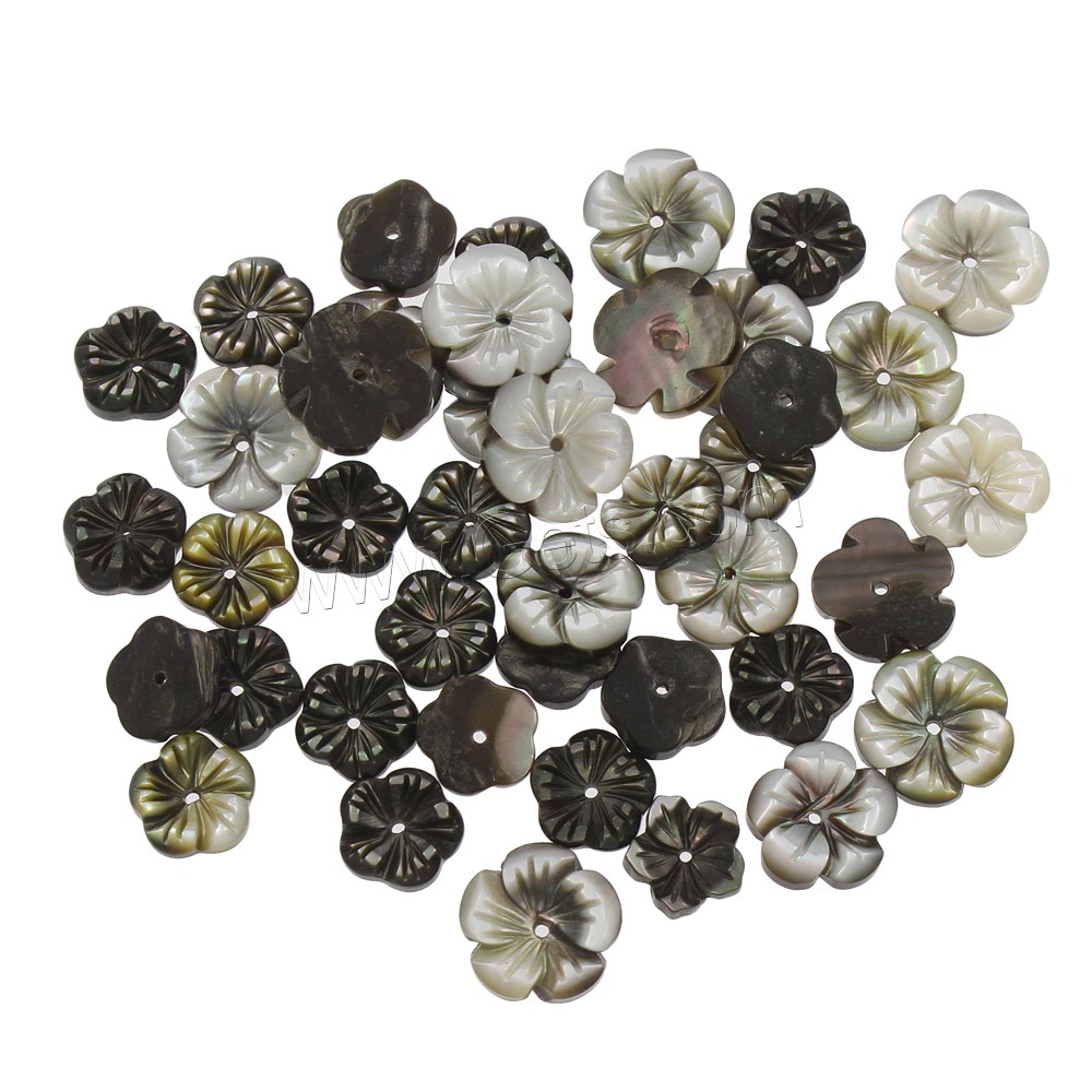 Perlas De Concha Del Labio Negro, Nácar Negra, Flor, diverso tamaño para la opción, agujero:aproximado 0.5-1mm, Vendido por UD