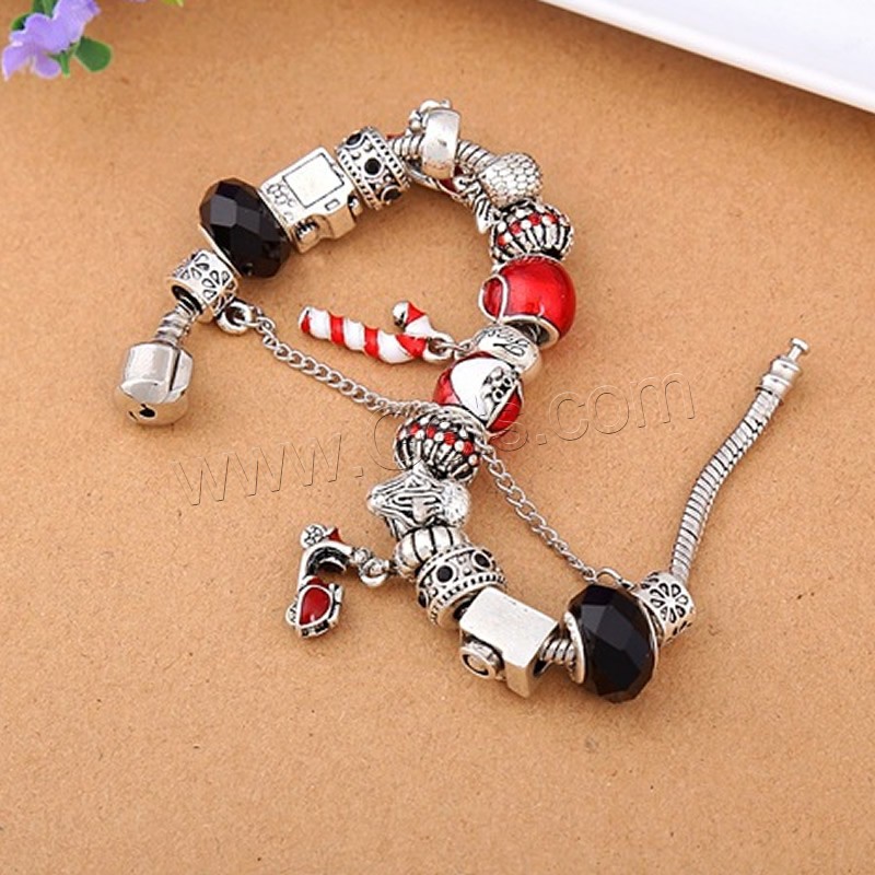 Zinc Alloy Christmas Bracelet, with Crystal & Lampwork, different length for choice & Christmas jewelry & with letter pattern & for woman & with rhinestone, lead & cadmium free, Sold By Strand