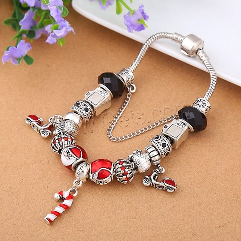 Zinc Alloy Christmas Bracelet, with Crystal & Lampwork, different length for choice & Christmas jewelry & with letter pattern & for woman & with rhinestone, lead & cadmium free, Sold By Strand