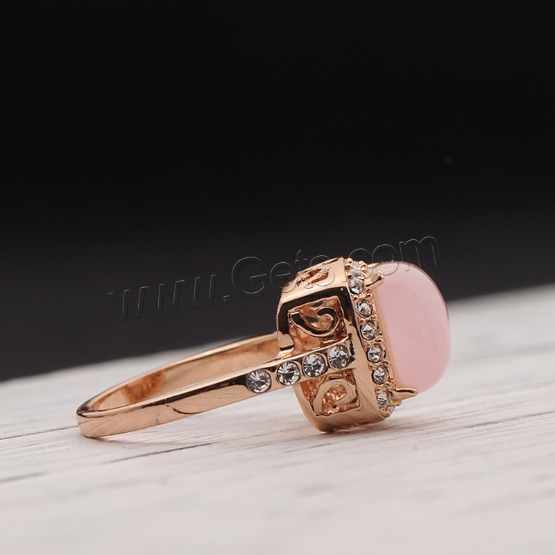 Cats Eye Zinc Alloy Finger Ring, with Cats Eye, rose gold color plated, different inner diameter for choice & for woman & with rhinestone, lead & cadmium free, 12x12mm, Sold By PC