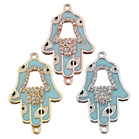 Cubic Zirconia Micro Pave Brass Connector, Hamsa, plated, evil eye pattern & micro pave cubic zirconia & enamel & 1/1 loop Approx 1mm 