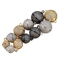 Brass Magnetic Clasp, Round, plated & micro pave cubic zirconia & single-strand 