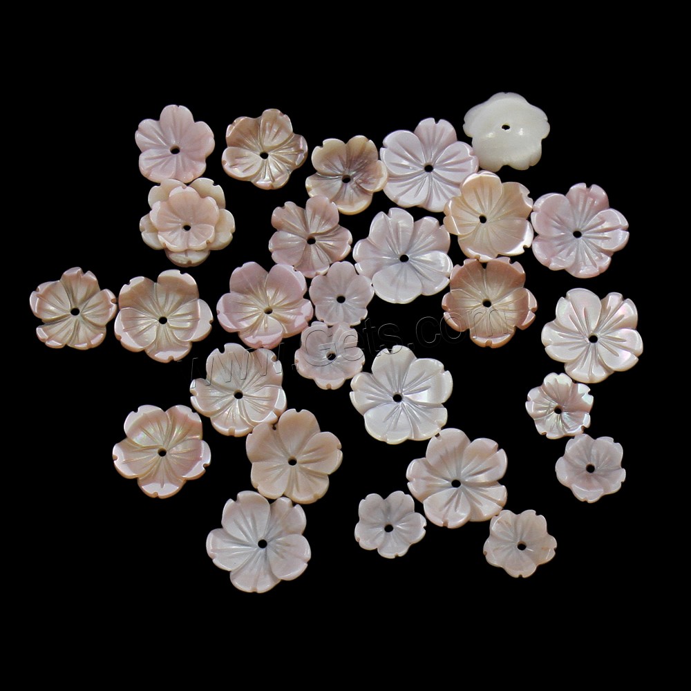 Abalorios de Nácar Rosado Natural, Nácar Rosada, Flor, diverso tamaño para la opción, agujero:aproximado 1mm, Vendido por UD