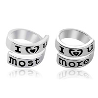 Couple Finger Rings, Zinc Alloy, platinum color plated, with letter pattern & for couple & enamel, lead & cadmium free US Ring 
