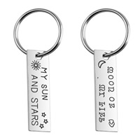 Zinc Alloy Key Chain Jewelry, with iron ring, Rectangle, platinum color plated, with letter pattern & for couple, lead & cadmium free 