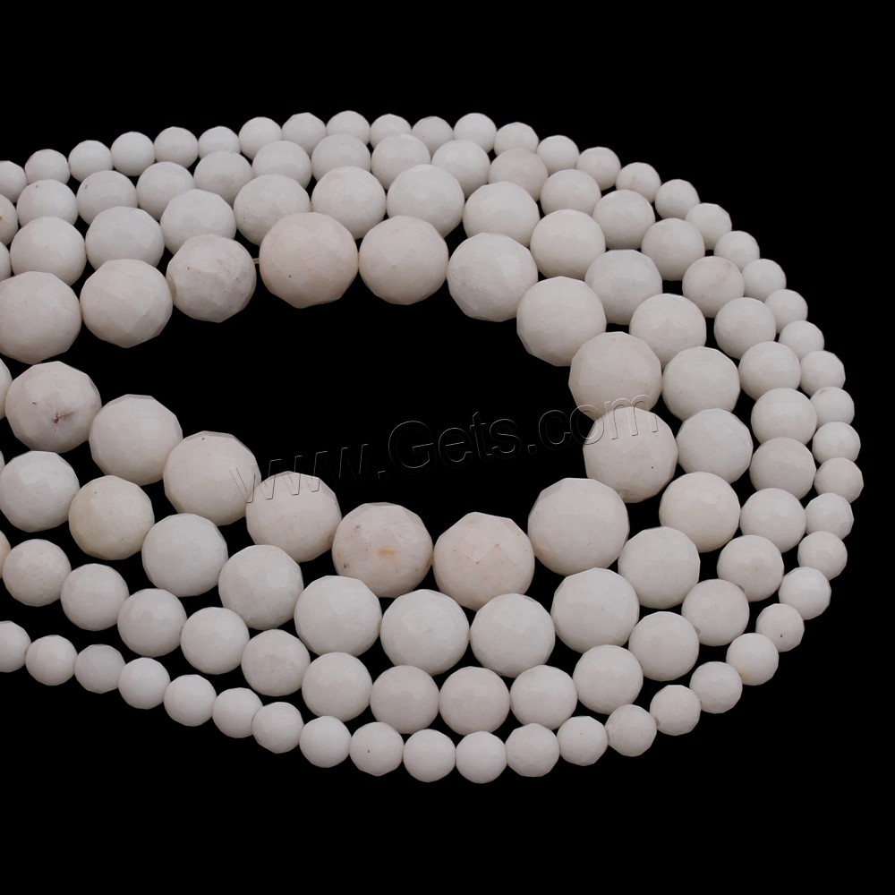 Jade White Bead, Round, different size for choice & faceted, Hole:Approx 1mm, Length:Approx 15 Inch, Sold By Strand