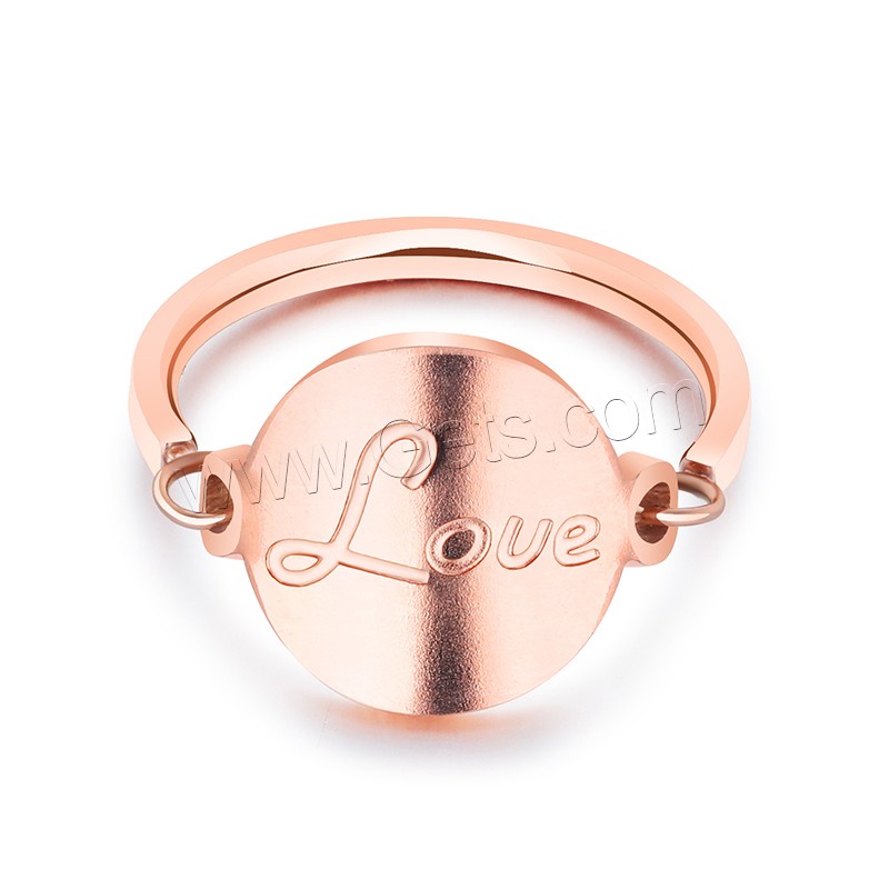 Stainless Steel Finger Ring, 316 Stainless Steel, word love, rose gold color plated, different size for choice & for woman, 8mm, Sold By PC