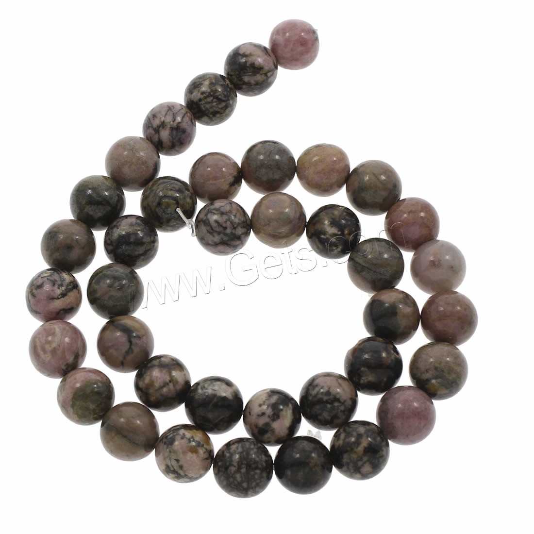 Rhodonit Perlen, rund, verschiedene Größen vorhanden, Länge:ca. 15 ZollInch, verkauft von Strang