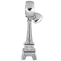 Cubic Zirconia Micro Pave Brass Pendant, Eiffel Tower, platinum plated, micro pave cubic zirconia, 30mm Approx 3.9mm 