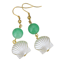 White Shell Earrings, Stainless Steel, with White Shell & Resin, gold color plated, for woman, 53mm 