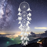 Fashion Dream Catcher, Iron, with Feather & Velveteen Cord & Cotton & Wood, white, 108cm 