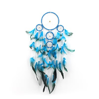 Fashion Dream Catcher, Iron, with ABS Plastic Pearl & Feather & Polyester, skyblue, 60-65cm 