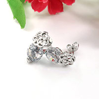 Zinc Alloy Rhinestone Drop Earring, Flower, silver color plated, for woman & with rhinestone 