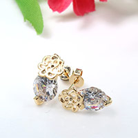 Zinc Alloy Rhinestone Drop Earring, Flower, gold color plated, for woman & with rhinestone 
