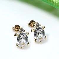 Zinc Alloy Rhinestone Stud Earring, Turtle, gold color plated, for woman & with rhinestone 
