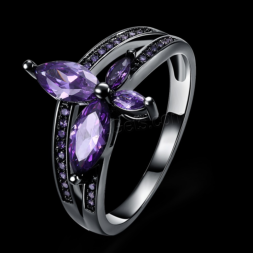 Favourer ® палец кольцо, Латунь, Форма цветка, черный свнец, разный размер для выбора & Женский & с кубическим цирконием, 15mm, продается PC
